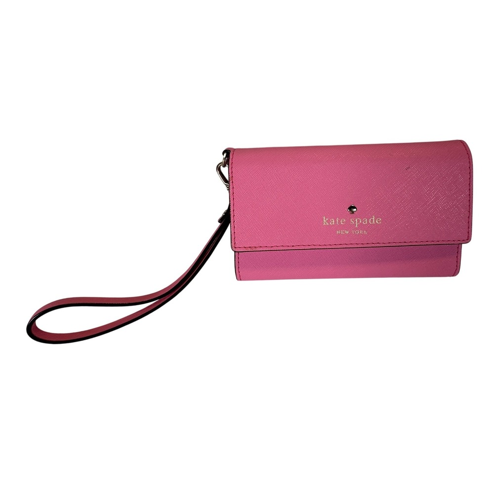 Kate Spade New York Pink Saffiano Leather Wristlet Wallet with Mirror